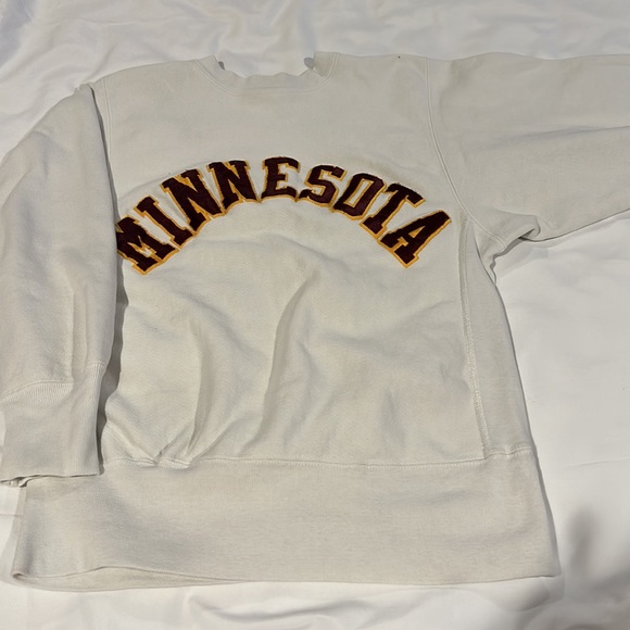 Vintage Champion Reverse Weave White Red MINNESOTA Pullover Crewneck Sweatshirt - Picture 3 of 10